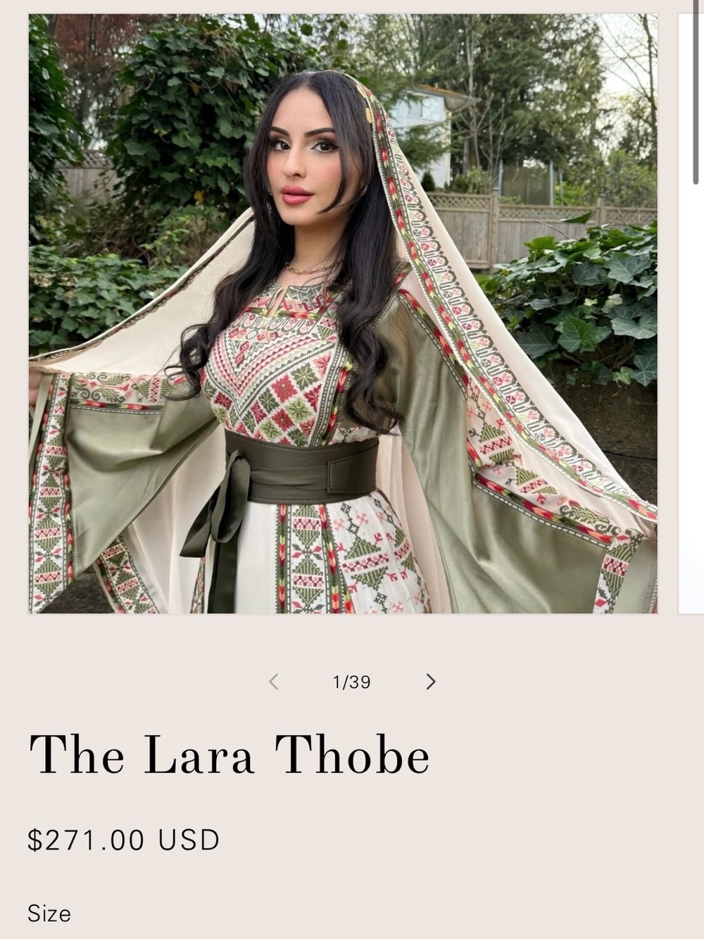 The Lara Thobe - Olive & Cream Embroidered Women’s Dress